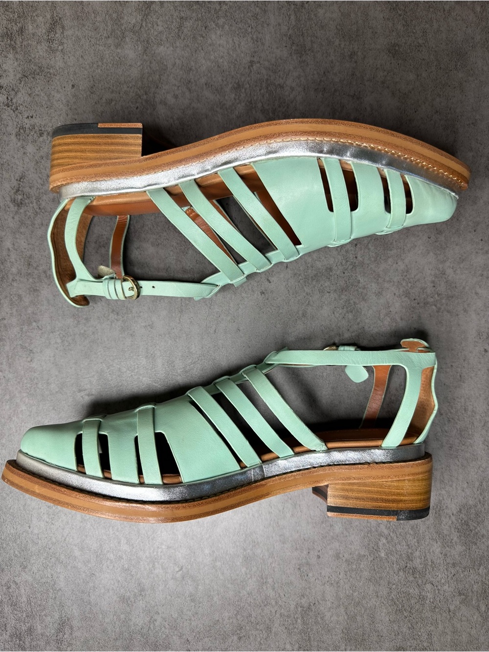 Rebecca Minkoff Hayden Leather Cage Sandals Winter Mint Size 9.5 - Picture 2 of 13